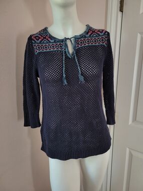 Eddie Bauer Linen Cotton Blend Open Knit Boho Sweater Women's Size Large